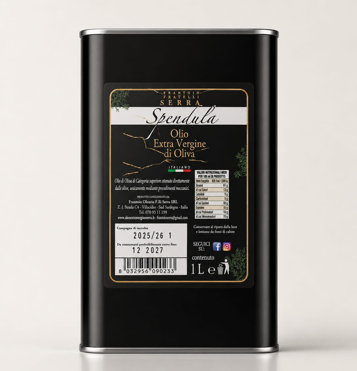 Olio extravergine di oliva sardo in lattina da 1 litro